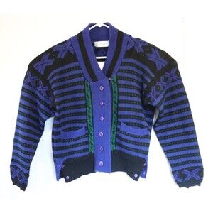 J. Christopher Womens Cardigan Sweater Chunky Wool Granny Knit‎ Blue Vintage